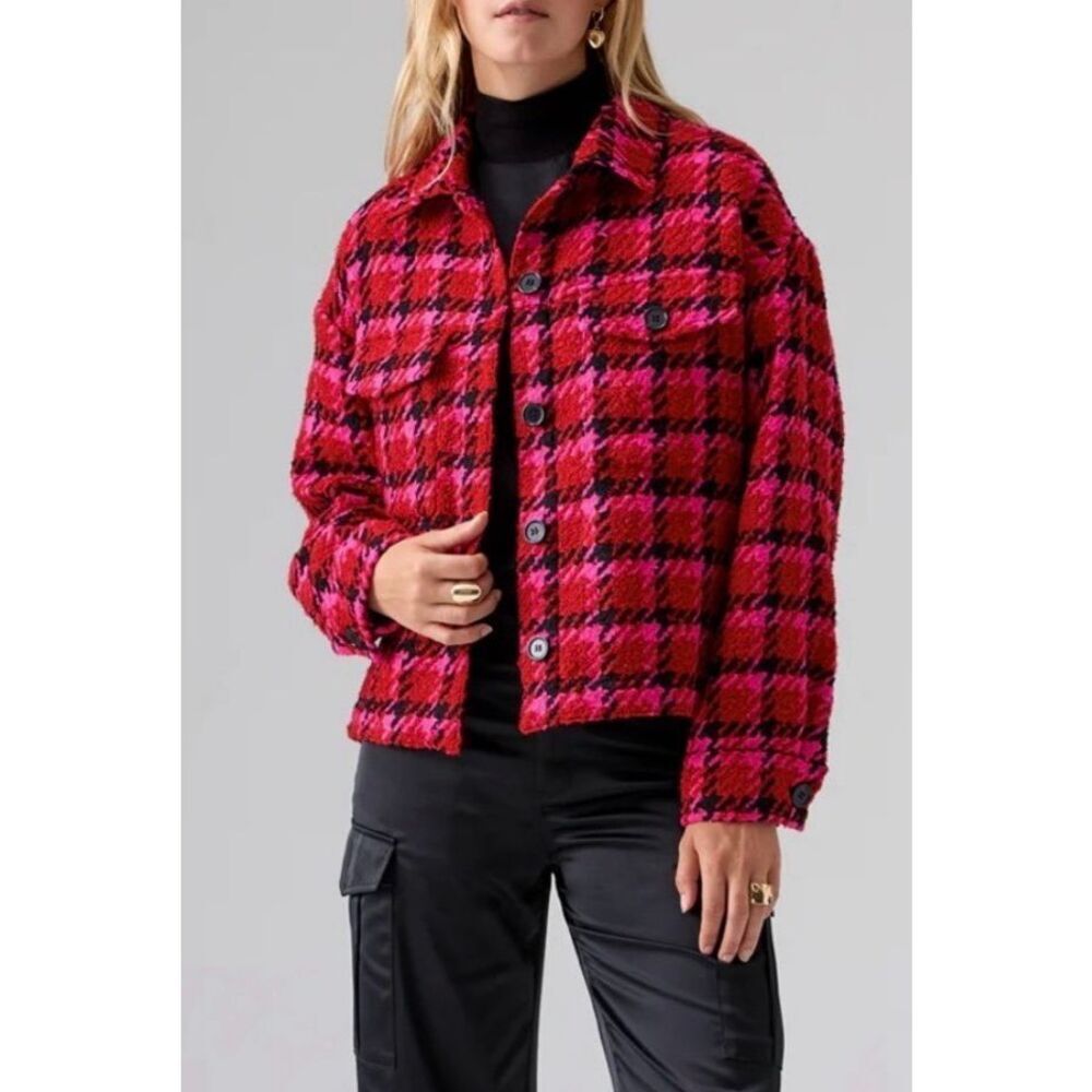 Sanctuary The Shacket Tweed Jacket | Red/Pink in M